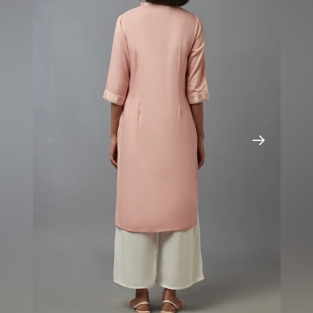 W Light Pink/Peach Dobby Kurta - Picture 4 of 17